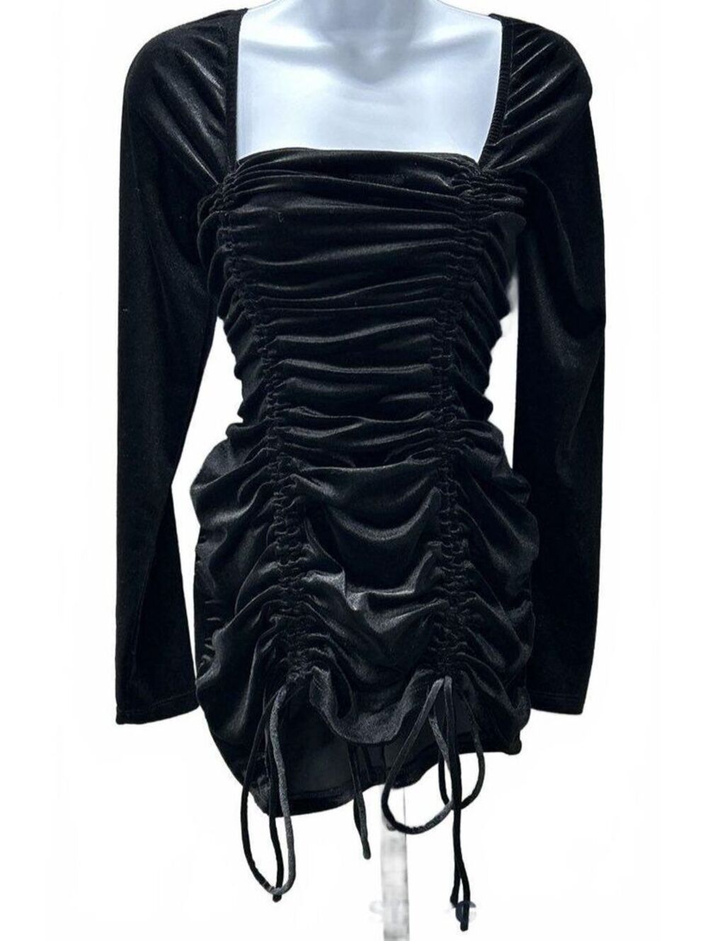 Wild Fable Size M Black Ruched Long Sleeve Mini Dress